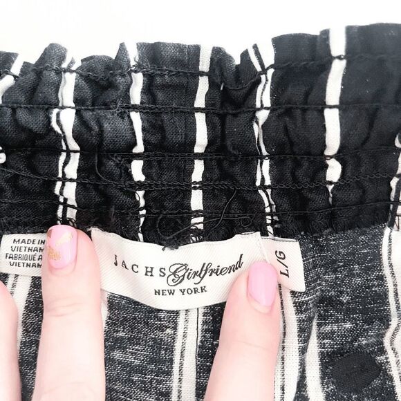 Jachs Girlfriend Womens Shorts Linen Blend Stretch Pinstripes Black White Large - Picture 4 of 9